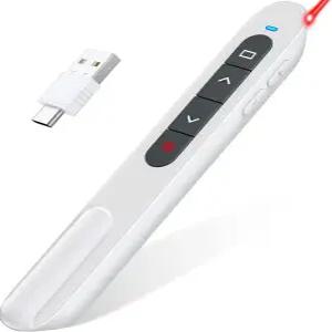 흰색 USB C 프레젠테이션 클리커 볼륨 조절 무선 RF 2.4GHz 원격 파워포인트 슬라이드 어드밴스 포인터