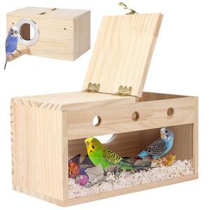 잉꼬 둥지 상자 투명한 새 집 Lovebird Budgies Birds Cockatiel 짝짓기 상자 천연 나무 번식