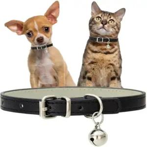 블랙 캣 칼라와 벨 가짜 가죽 강아지 퓨 베이직 보이 고양이 목걸이 XXS 스몰 소형 애완동물 수컷 개 작은
