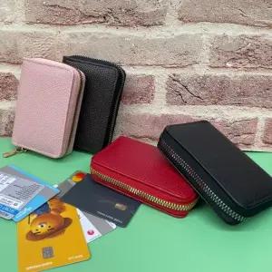 지퍼형 아코디언 카드지갑 핑크 카드홀더 가죽카드지갑 여성카드지갑 아코디언카드지갑