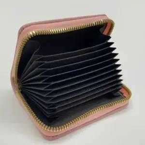 1개 핑크 인조가죽 수납 대용량 카드 지갑 지퍼 명함 카드홀더 가죽카드지갑 여성카드지갑