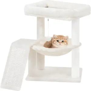 실내 고양이를 위한 긁는 게시물이 있는 유펫 나무 보드와 장난기 많은 장난감 공이 탑 아늑한 해먹이가