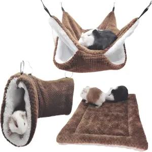 SEIS 3개 플러시 햄스터 해먹 세트 슈가 글라이더 걸이 케이지 액세서리 기니피그 쥐 저빌 다람쥐 새