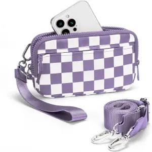 신분증 창이 있는 여성용 히비어 체크 손목시계 지갑 작은 나일론 크로스바디 범백 귀여운 지퍼 4개 달린