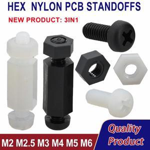 블랙 화이트 플라스틱 스페이서 육각 나일론 스탠드오프 PCB 마더보드 스레드 지지대 보드 랙 필러 나사 너