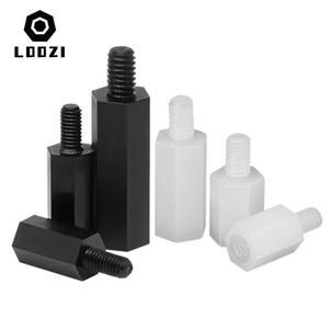 50피스 검정/흰색 나일론 육각형 남성 스탠드 오프 스페이서 기둥 마운트 스레드 PCB 플라스틱 고정 마더