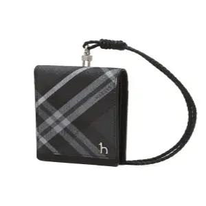 헤지스 액세서리 26FW [백화점BEST][DUBLIN] 블랙 체크 가죽 폴더형 목걸이 카드지갑 HJHO6F660BK