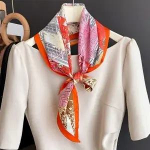 스카프마니아 트렌디한 부드러운 무늬 스카프 색감 여성 자석 실크 메는법 꽃무늬 승무원 스카프