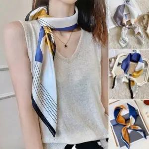 스카프마니아 사각 모조 배색 실크 스카프 목걸이 가을 머플러 마그네틱 롱 헤어밴드 스카프 면 여성