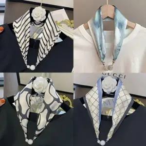 여성 봄 패션 마그네틱 자석 원터치 목걸이 스카프 스카프메는법 꽃무늬 실크 스카프링