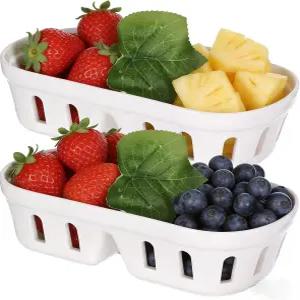 토요스포츠 세라믹 베리 바구니 2개 구멍이 있는 타원형 과일 그릇 8.9개 다기능 및 채소 배수 건조 스낵