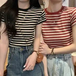 여자 스트라이프 라운드 반팔 티셔츠 URK 449