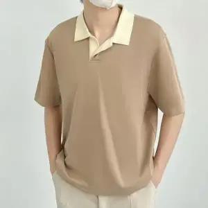 깔끔한 남성 패션 배색 카라 포인트 반팔 카라티