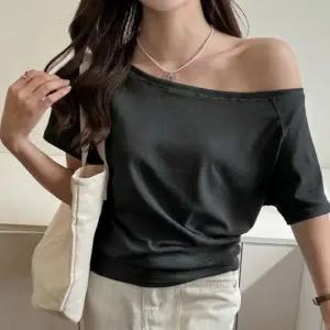 여성 3컬러 무지 베이직 오프숄더 루즈핏 반팔티셔츠