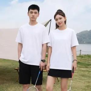 남성 여성 데일리 사계절 순면 라운드넥 화이트 색상 레이어드 반팔 티셔츠