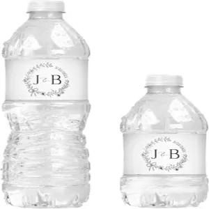 결혼식용 물병 라벨 이니셜과 날짜가 있는 화환 디자인 랩은 25~300개 하객 환영 가방