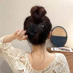 블랙 꽃포인트 시크모던 브로치 플라워 헤어핀 진주집게핀