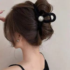 진주 포인트 벨벳 헤어 집게핀 머리집게 올림머리