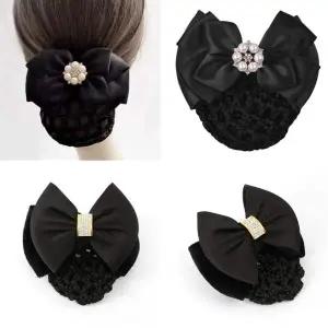 블랙 리본 헤어망 머리핀 면접 유니폼 악세사리 조무사 선물 진주