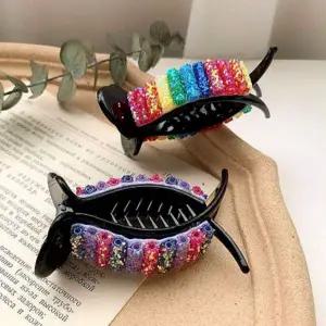 2P set 집게핀 똥머리 똥머리핀 레인보우 컬러머리핀