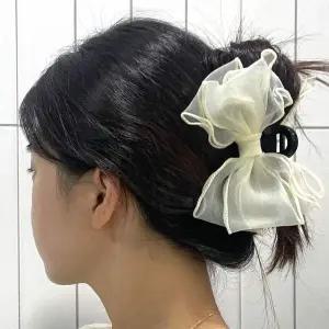 왕리본집게핀 쉬폰 왕리본 헤어집게핀 화이트 왕리본