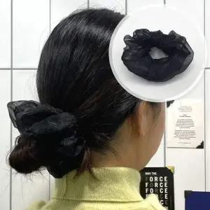 곱창머리끈 실크 쉬폰 스크런치 블랙