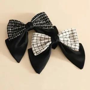 트위드 배색 리본포인트 자동핀 헤어악세사리 데일리 실핀