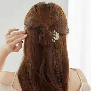 자개꽃 진주포인트 u자형 비녀 헤어악세사리 웨딩핀 리본머리핀