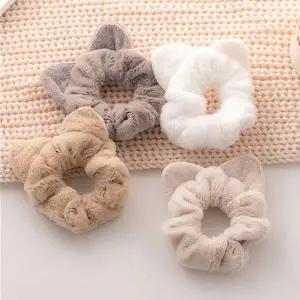 부드러운 모조털 고양이귀장식 곱창끈 머리끈 헤어끈 긴머리집게핀