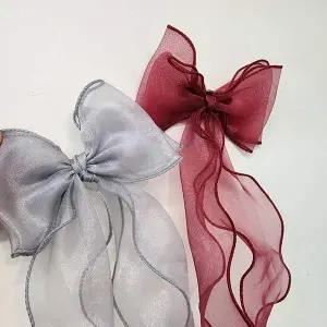 왕리본 쉬폰 와인 그레이 리본 집게핀