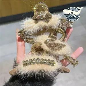 큐빅 모양 장식 집게핀 헤어 액세서리 퍼