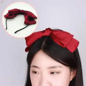 머리띠 헤어 스타일링 왕리본 와인레드