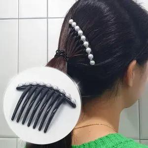 빗핀 올림머리 일자형 큐빅펄 헤어빗핀