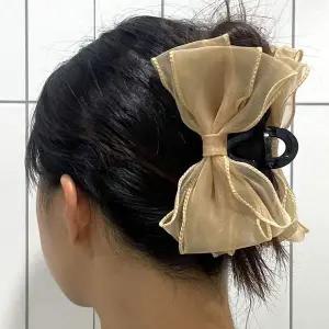 왕리본집게핀 쉬폰 왕리본 헤어집게핀 베이지 왕리본