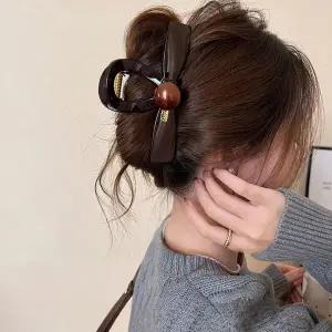 진주버튼 포인트 리본 아크릴 고급스러운 헤어 집게핀