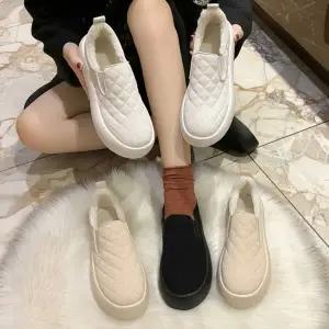 |CCS7F0D|여성용 따뜻한 안감 퀼팅 슬립온 겨울 가을용