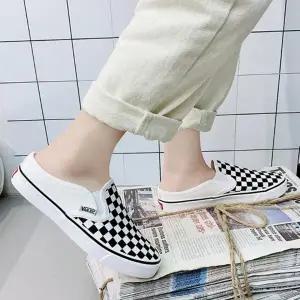 유니크한 체크 패턴 뮬스니커즈 남여 공용 운동화뮬