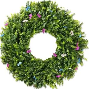 픽탑 28인치 인조 박스우드 화환 현관문용 녹지 장식 일 년 내내 에버그린 접이식 디자인으로 보관이