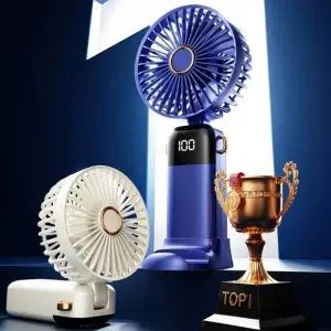휴대용 무선 5단 풍속 LED 핸디선풍기 탁상 겸용 여름 책상 데스크 미니 냉각 선풍기