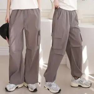 여성 밑단 스트링 단추 카고 와이드 팬츠 밴딩 바지 -WPN0607- 여름