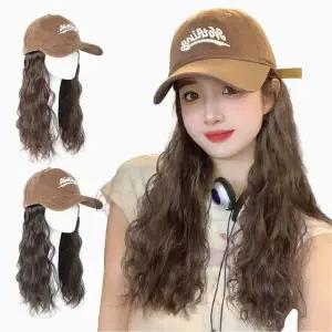 [셀러에이드]캡모자 일체형 웨이브 가발 브라운 여성 헤어피스
