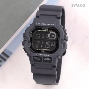 카시오 WS-1400H-8B 스퀘어 전자 오토캘린더 60랩기능 런닝 스포츠 남자 우레탄 시계