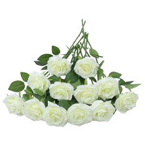 LVEFIT 12피스 줄기 인공 데코 샤워 노란 브라이덜 부케 옅은 장미 파티 웨딩 실크