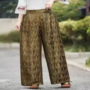 팔콘 여성 여성용 팬츠 캐주얼 봄 빈티지 통 와이드 면마 자수 슬랙스 KKE1