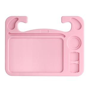 듀얼 소스 딥 홀더와 태블릿 홀더가 있는 LoyaGour 4 in 1 자동차 스티어링 휠 트레이, 식사용 카 테이블 음식 운전석 책상이 대부분의 휠에 맞습니다 (핑크색, 대형)