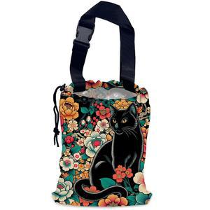 NHNXHWIA 블랙 캣츠 자동차 쓰레기 봉투, 열대 꽃이 매달린 드로스트링 조절 가능한 버클이 있는 방수 캔버스 뒷좌석 정리함, 차량, SUV, 캠핑, 로드 트립용