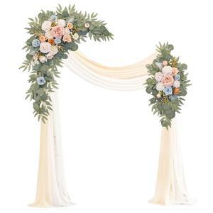 MUHANJIA 인공 웨딩 원단 조화 시폰 드레이프 아치 플라워 2개 장식 4팩 키트