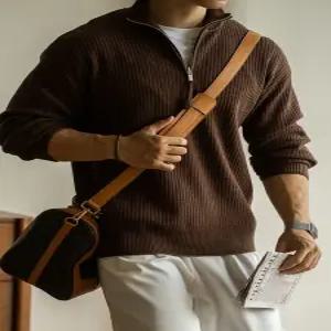 키체샵 남자 니트 캐주얼 빈티지 가을 바느질 맨투맨 반 폴라 집업 보온 HO3