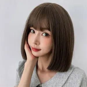 [셀러에이드]단발 통가발 올리브브라운 중단발가발 칼단발가발