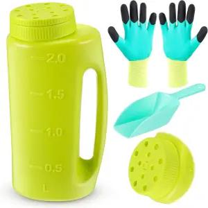 잔디 얼음 녹임 비료 및 정원용 스쿱과 장갑이 된 Tioncy 핸드헬드 스프레더 세트 야드용 조절식 휴대용